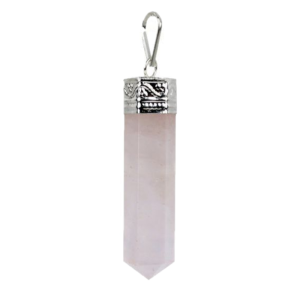 Rose Quartz Pencil Pendant Silver Plated Cap